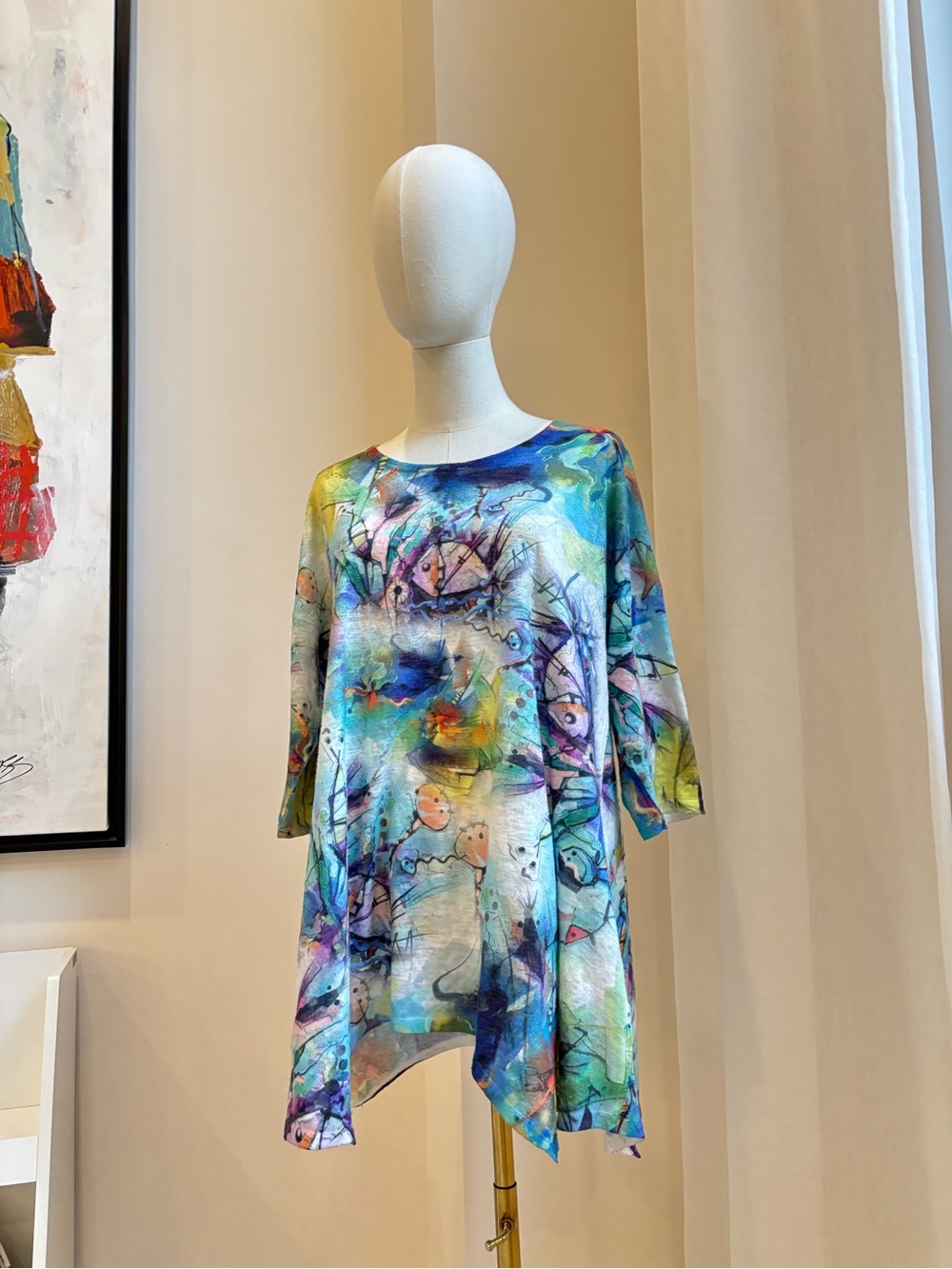 Ocean Breeze Abstract Watercolor Tunic - Blue Multi